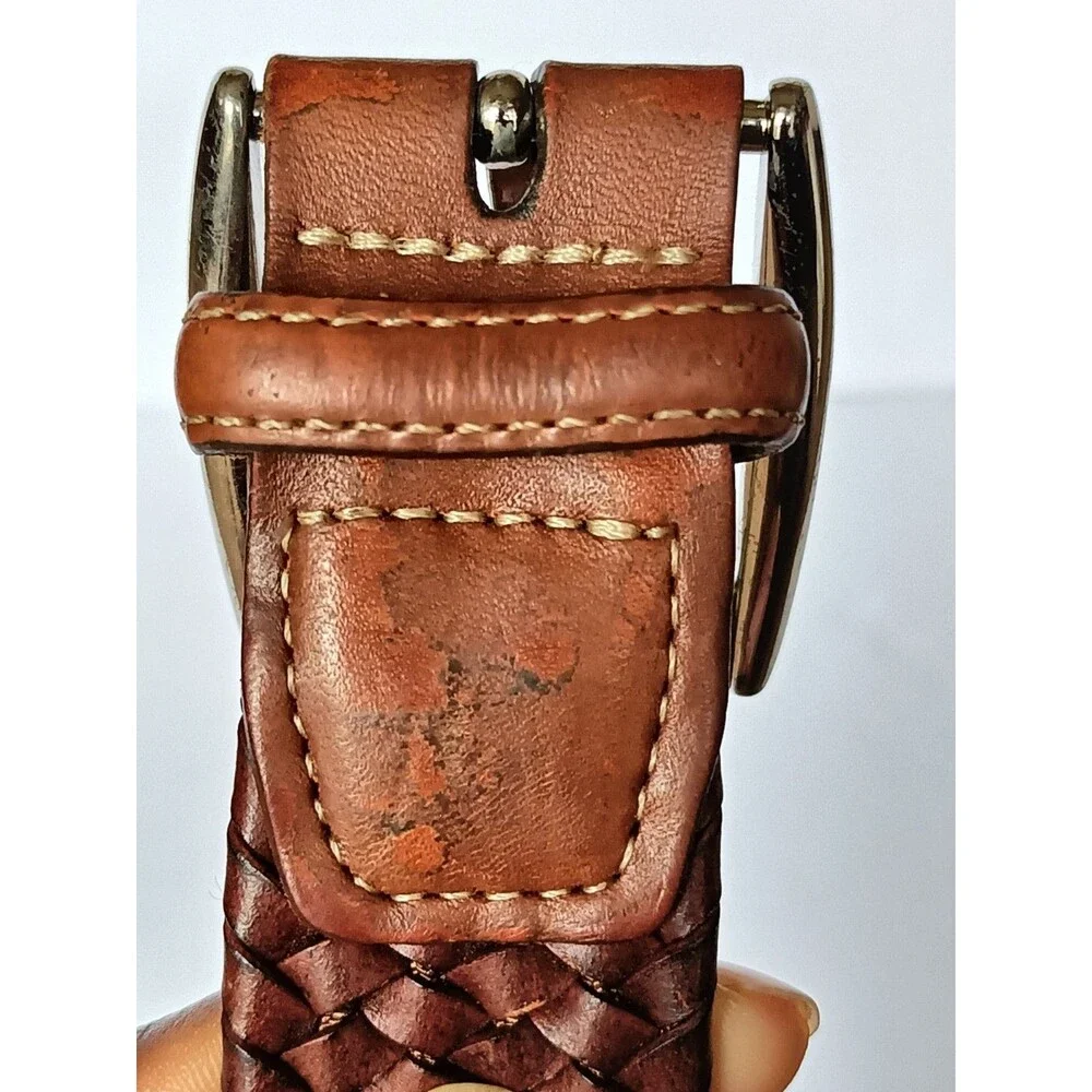 Torino Italian Leather Belt Tan Braided Woven Stretch 31 Inches USA made